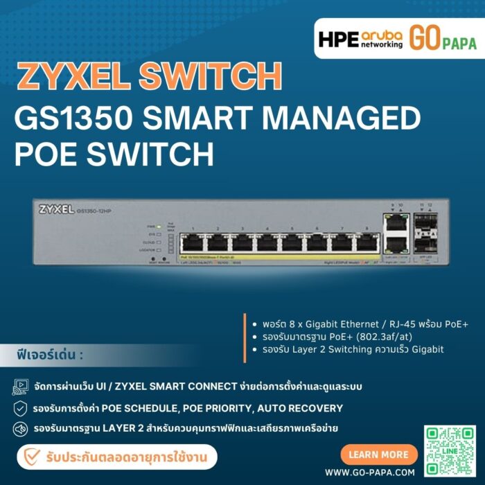 Zyxel Switch GS1350 Smart Managed PoE Switch 8 Port Gigabit
